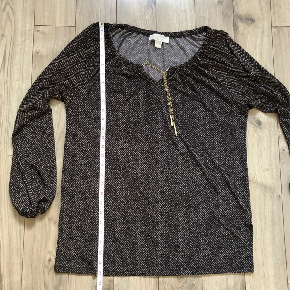 Women’s MICHAEL Michael Kors Brown Long sleeve Gold chain blouse size S - Picture 10 of 12